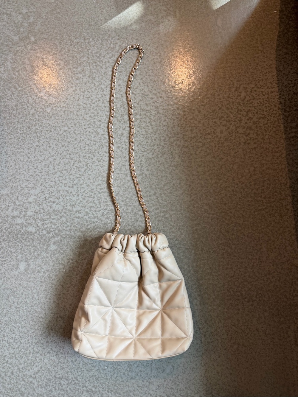 a new day Cream Quilted Drawstring Shoulder Bag with Chain Strap